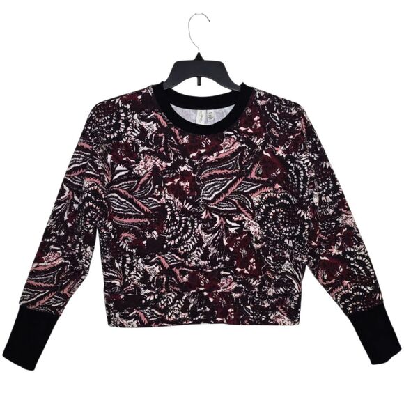 Joie Sweaters - Joie Caleigh Floral Paisley Cropped Sweatshirt Burgundy Pink Thumbholes Size S